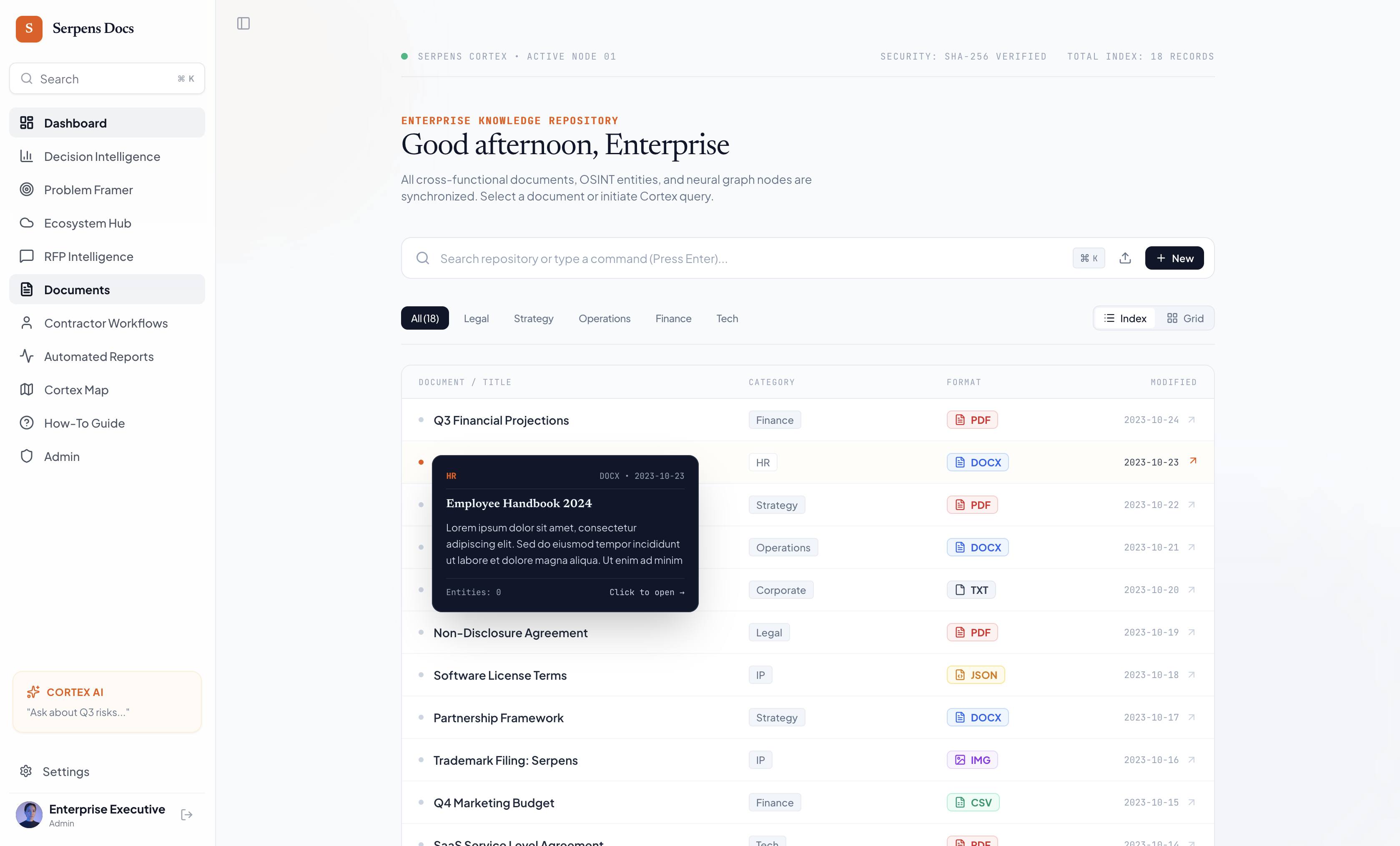 Docs Orange interface