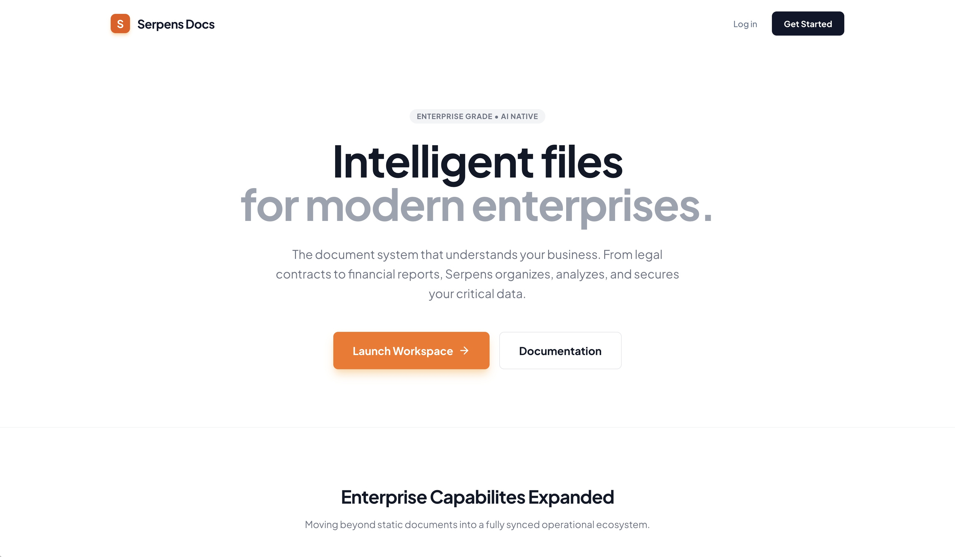 Docs Orange landing surface for enterprise document intelligence
