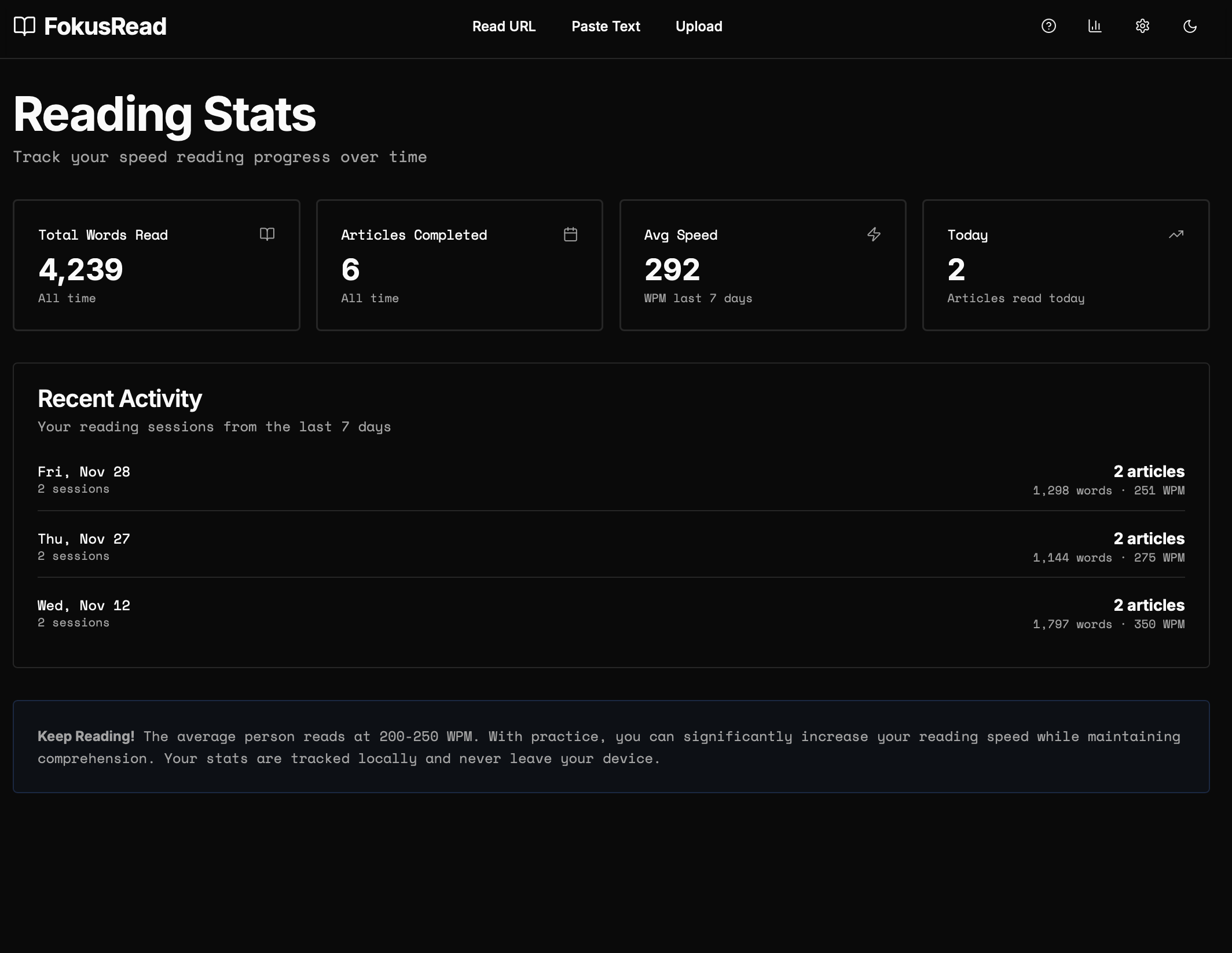 Reading Stats dashboard