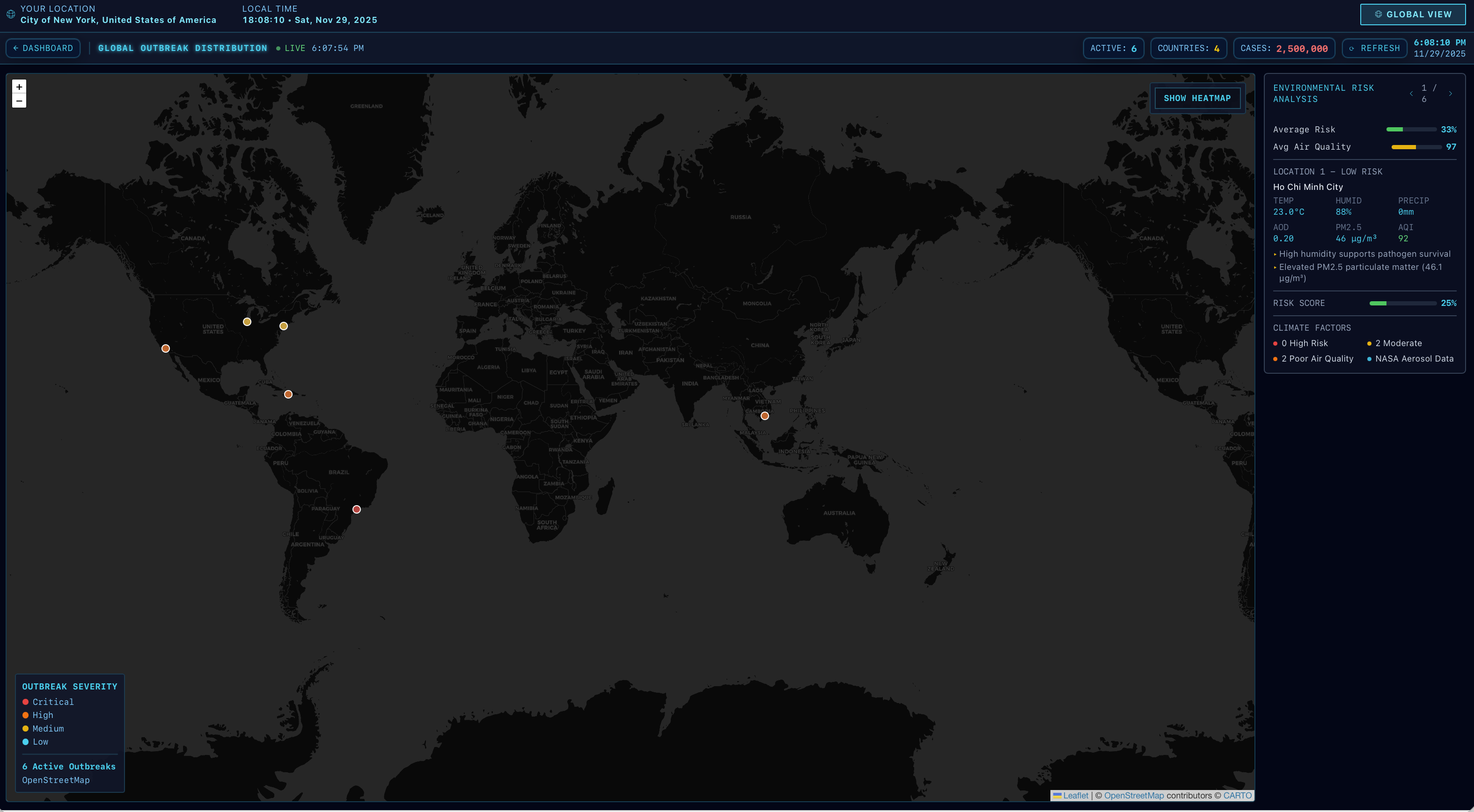 Global Outbreak Distribution world map with environmental risk analysis